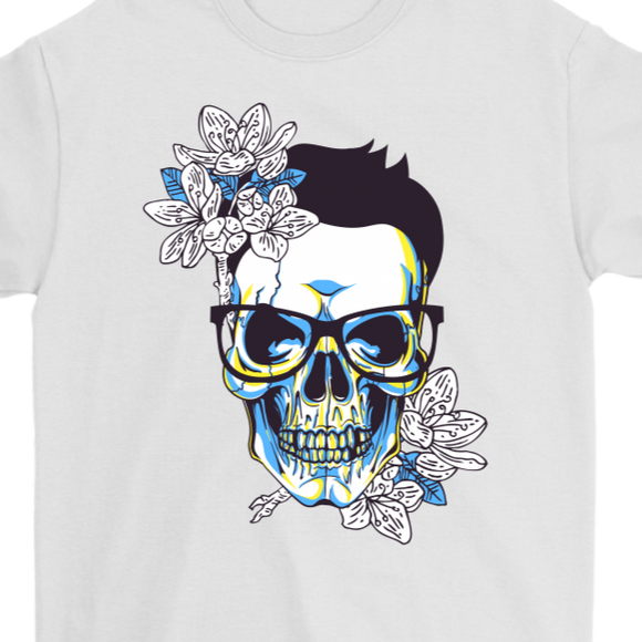 Gift for Hipster, Hipster Skull and Flowers T-shirt, Hipster Skull Shirt