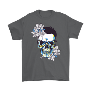 Gift for Hipster, Hipster Skull and Flowers T-shirt, Hipster Skull Shirt