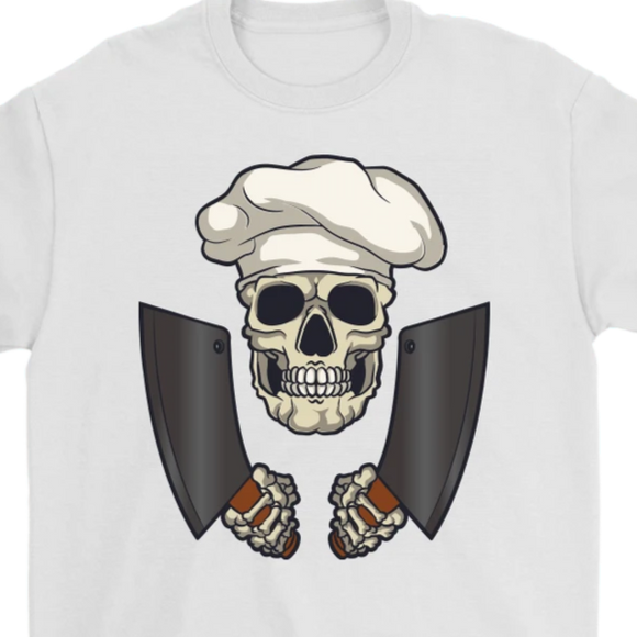 Gift for Chef, Chef with Cleavers T-shirt, Skull Shirt for Chef, Chef Skull Shirt