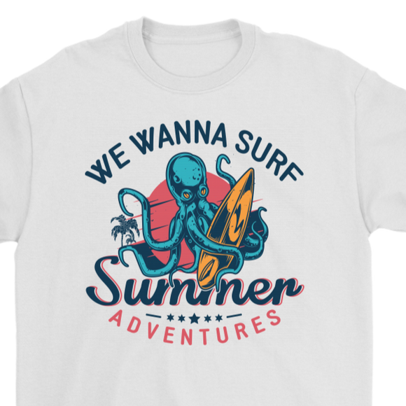 Octopus Surfer T-shirt, Octopus Gift, Surfer Gift, Surfer Shirt, Octopus Shirt, Summer T-shirt