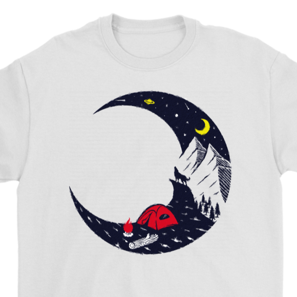 Camping T-shirt, Gift for Camper, Campfire on Moon T-shirt, Outdoor Gift, Outdoor T-shirt, Shirt for Camper