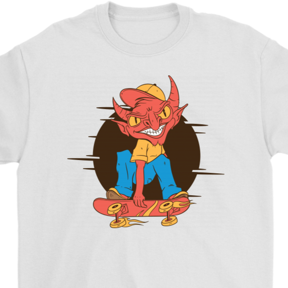 Funny Skater T-shirt, Gift for Skateboarder, Devil on a Skateboard T-shirt, Funny Skateboard gift