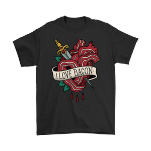 I Love Bacon T-shirt, Tattoo Style T-shirt, Gift for Bacon Lover, Bacon Tattoo T-shirt