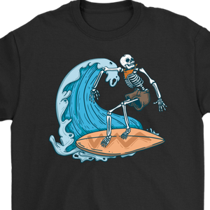 Surfer T-shirt, Gift for Surfer, Surfing Skeleton T-shirt, Skeleton Surfer Shirt, Funny Surfer Shirt