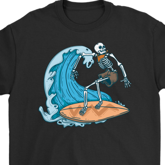 Surfer T-shirt, Gift for Surfer, Surfing Skeleton T-shirt, Skeleton Surfer Shirt, Funny Surfer Shirt