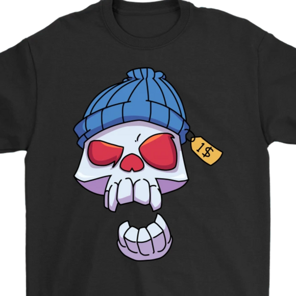 Funny Skull T-shirt, Punk Skull Shirt, Gift for Punk Rocker, Skull in Cap T-shirt