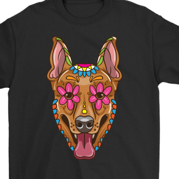 Candy Skull Dog, Gift for Dog Lover, Dog and Flowers Shirt, Colorful Dog T-shirt