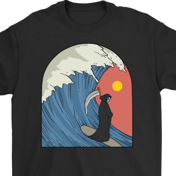 Funny Surfing T-shirt, Grim Reaper Shirt, Funny Gift for Surfer, Grim Reaper Surfing Shirt, Surfer Gift