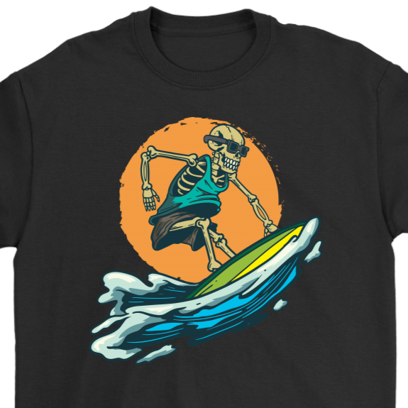 Surfer T-shirt, Gift for Surfer, Cool Surfing Skeleton T-shirt, Skeleton Surfer Shirt, Funny Surfer Shirt
