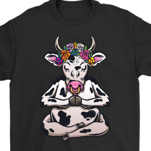 Cow Yoga T-shirt, Gift of Cow Yoga, Meditation Gift, Meditating Cow Shirt