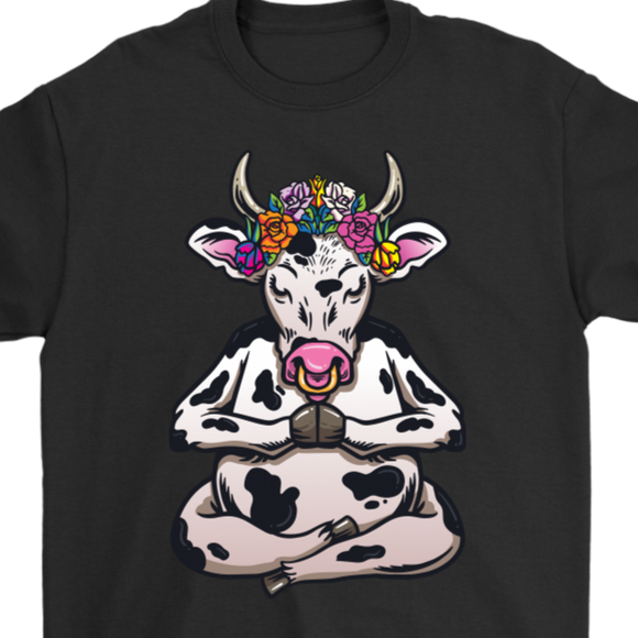 Cow Yoga T-shirt, Gift of Cow Yoga, Meditation Gift, Meditating Cow Shirt