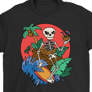 Funny Surfer T-shirt, Surfing Skeleton Shirt, Gift for Surfer, Surfer T-shirt