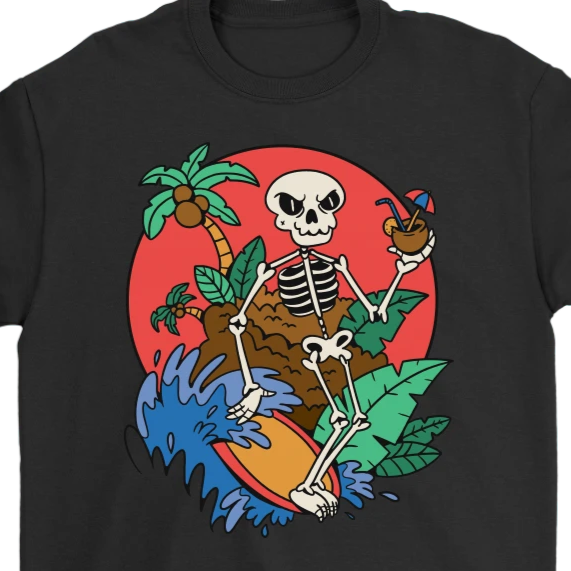 Funny Surfer T-shirt, Surfing Skeleton Shirt, Gift for Surfer, Surfer T-shirt