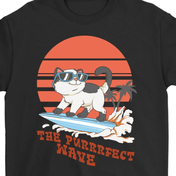 Gift for Surfer, Gift for Cat Lover, Surfer Cat T-shirt, Surfing Cat Shirt, Funny Cat Shirt, Funny Surfer T-shirt