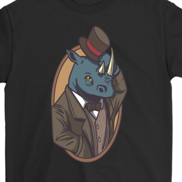 Rhino T-shirt, Rhinoceros Gift, Top Hat Rhinoceros Shirt