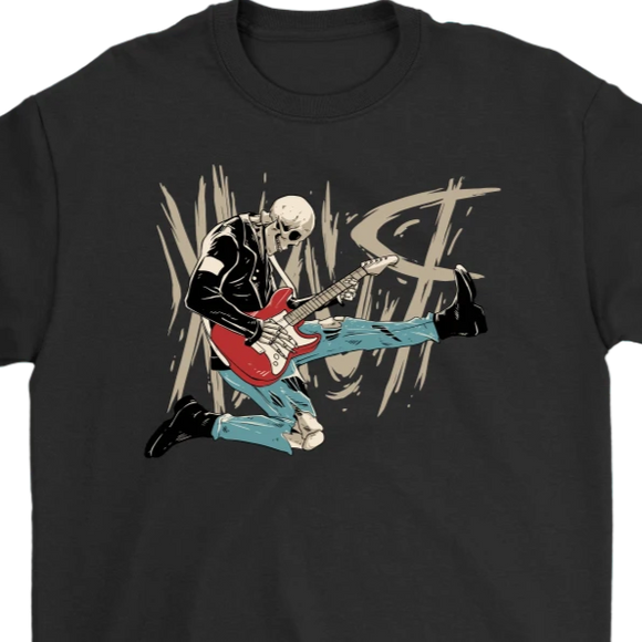 Punk Rock T-shirt, Gift for Punk Rocker, Punk Rock Guitar T-shirt, Skeleton Playing Guitar Shirt