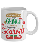 Grinch vs Karen Humorous Christmas coffee mug, Fun gift cup for Mom