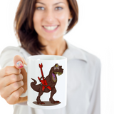 T-rex Coffee Mug, T-rex Plays Guitar Cup, Gift for Dinosaur Fan, T-rex Rocks Mug