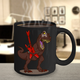 T-rex Coffee Mug, T-rex Plays Guitar Cup, Gift for Dinosaur Fan, T-rex Rocks Mug