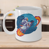 Rocket Ride Coffee Mug, Astronaut Circles the Moon Cup, Gift for Astronaut