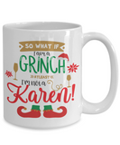 Grinch vs Karen Humorous Christmas coffee mug, Fun gift cup for Mom