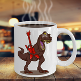 T-rex Coffee Mug, T-rex Plays Guitar Cup, Gift for Dinosaur Fan, T-rex Rocks Mug