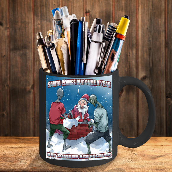Zombies vs Santa funny Christmas Mug, Scary yuletide coffee cup,