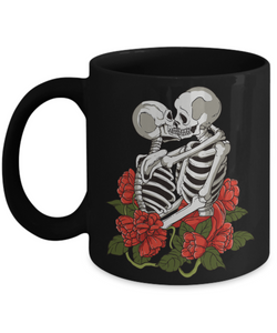 Kissing Skeletons Coffee Mug, The Lovers Coffee Mug, Gift of Skeletons Mug