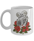 Kissing Skeletons Coffee Mug, The Lovers Coffee Mug, Gift of Skeletons Mug