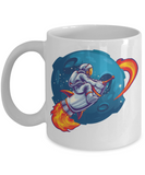 Rocket Ride Coffee Mug, Astronaut Circles the Moon Cup, Gift for Astronaut