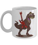 T-rex Coffee Mug, T-rex Plays Guitar Cup, Gift for Dinosaur Fan, T-rex Rocks Mug