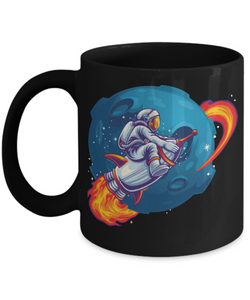 Rocket Ride Coffee Mug, Astronaut Circles the Moon Cup, Gift for Astronaut