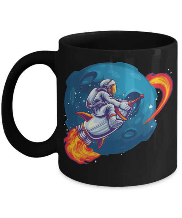 Rocket Ride Coffee Mug, Astronaut Circles the Moon Cup, Gift for Astronaut