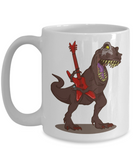 T-rex Coffee Mug, T-rex Plays Guitar Cup, Gift for Dinosaur Fan, T-rex Rocks Mug