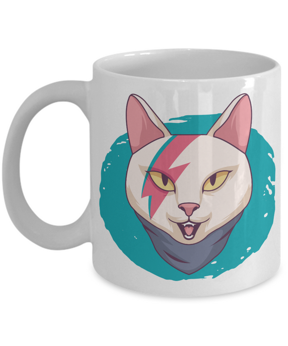 Rockstar Kitty Mug, Star-cat Coffee Mug, Gift for Cat Lover, Bowie Cat Mug